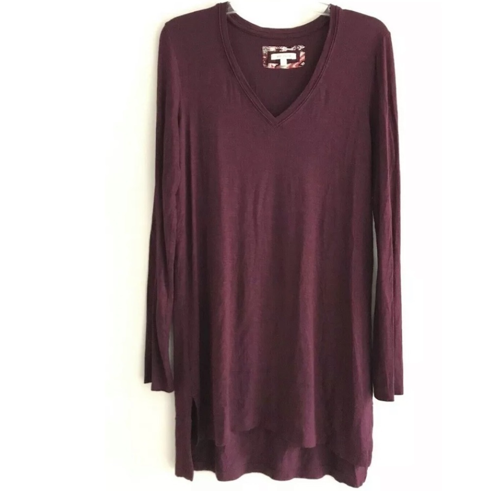 Anthropologie | Pure Good Long Tee Womens Size S Red Tunic V-neck Long Sleeve